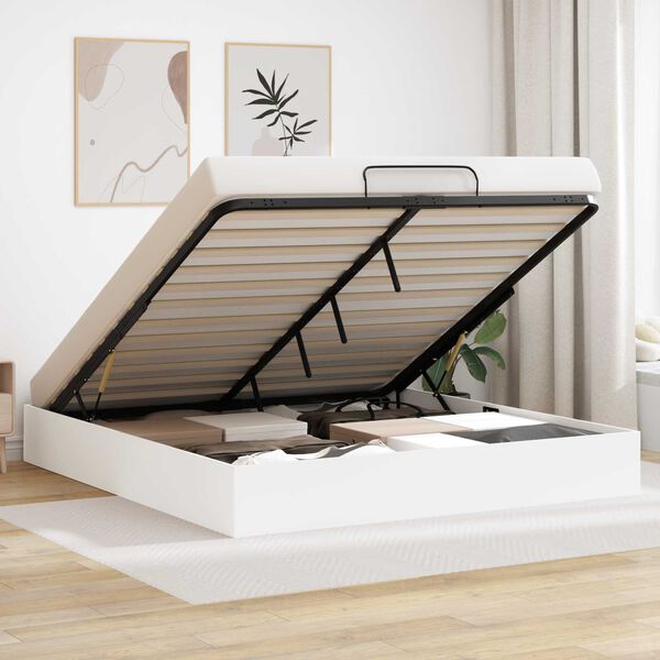 vidaXL Otomano lovos rėmas su saugykla Balta 193 x 120 x 25 cm