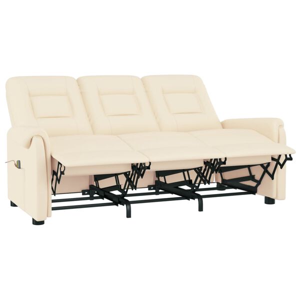 vidaXL Trivietis atlošiamas masažinis krėslas, kreminis, dirbtinė oda