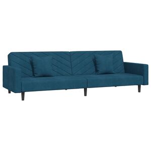 vidaXL Dvivietė sofa-lova su dvejomis pagalvėmis, mėlyna, aksomas
