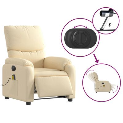 vidaXL Elektrinis atlošiamas masažinis krėslas, kreminis, audinys
