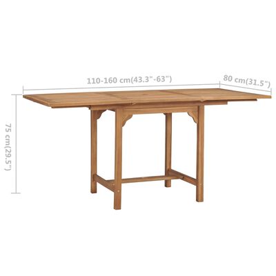 vidaXL Išskleidžiamas stalas, (110-160)x80x75cm, tikmedžio masyvas