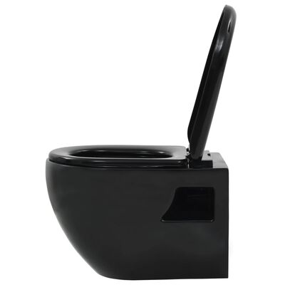 vidaXL Pakabinamas klozetas su paslėptu bakeliu, juodas, keramika