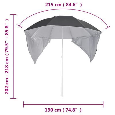 vidaXL Paplūdimio skėtis su šoninėmis sienomis, antracito, 215cm