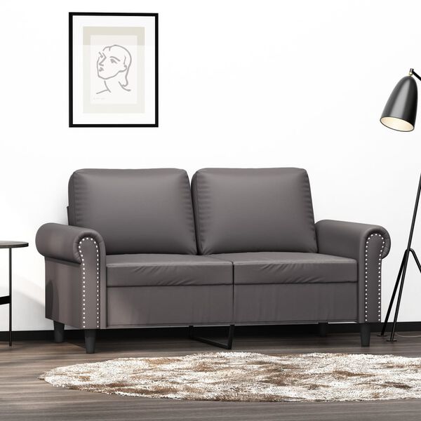 vidaXL Dvivietė sofa, pilkos spalvos, 120cm, dirbtinė oda