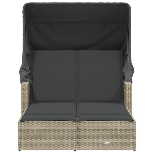 vidaXL Dvivietis saulės gultas, &scaron;viesiai pilkas, poliratanas