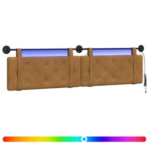 vidaXL Pakabinamas lovos galvūgalis Su LED &scaron;viesa Ruda Aksomas
