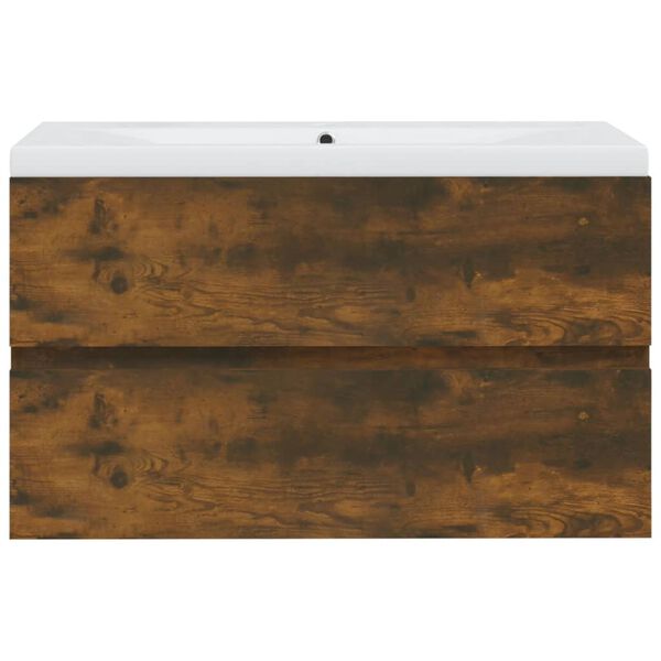 vidaXL Praustuvo spintelė su praustuvu, dūminio ąžuolo, mediena