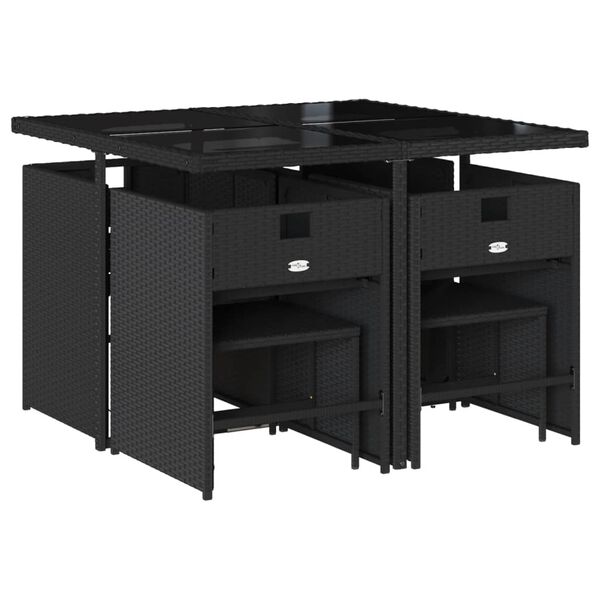 vidaXL Sodo komplektas su pagalvėlėmis, 9 dalių, juodas, poliratanas