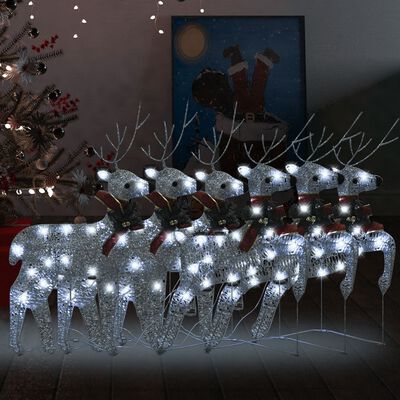vidaXL Kalėdiniai elniai, 6vnt., sidabro spalvos, 120 LED lempučių