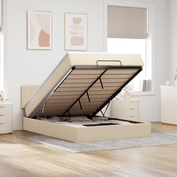 vidaXL Osmanų lova su čiužiniu, kreminis, 140x190cm, audinys