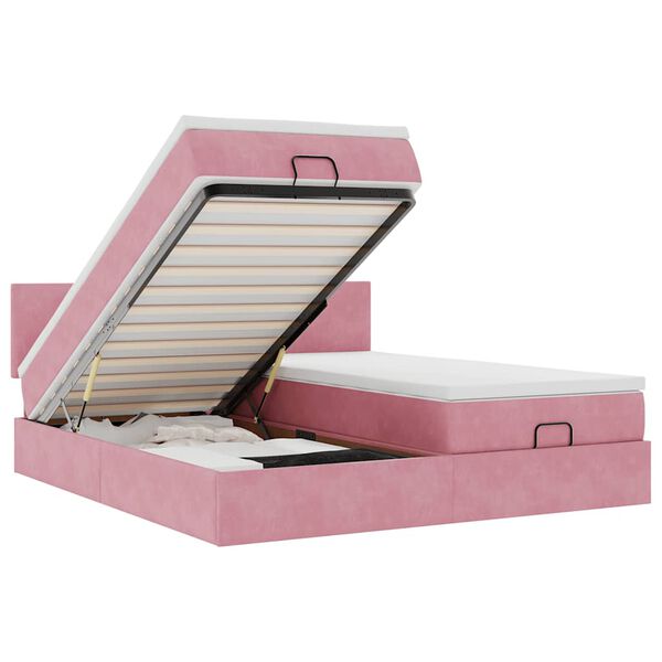 vidaXL Osmanų lovos rėmas su čiužiniais, rožinis, 200x200cm, aksomas