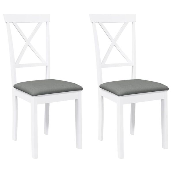 vidaXL valgomojo kėdės su pagalvėlėmis 2 vnt Balta medžio masyvo guma