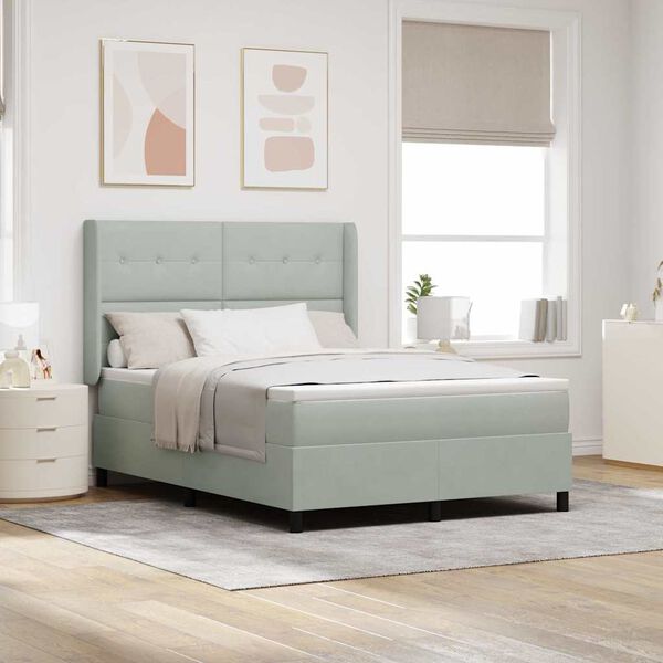 vidaXL Kiemas lova su galvūgalio Šviesiai pilka 140 x 190 cm Aksomas