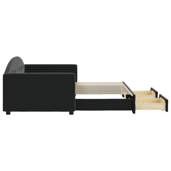 vidaXL Lova su ištraukiama dalimi/stalčiais, juoda, 90x200cm, aksomas