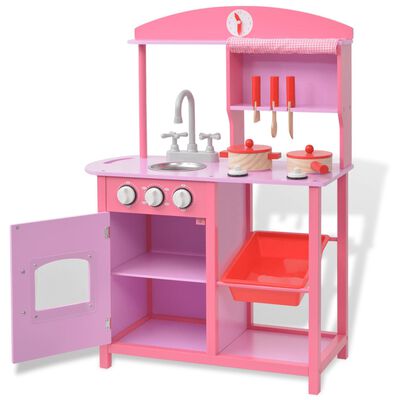 vidaXL Žaislinė virtuvė, mediena, 60x27x83 cm, rožinė
