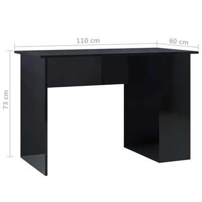 vidaXL Rašomasis stalas, juodas, 110x60x73cm, MDP, ypač blizgus
