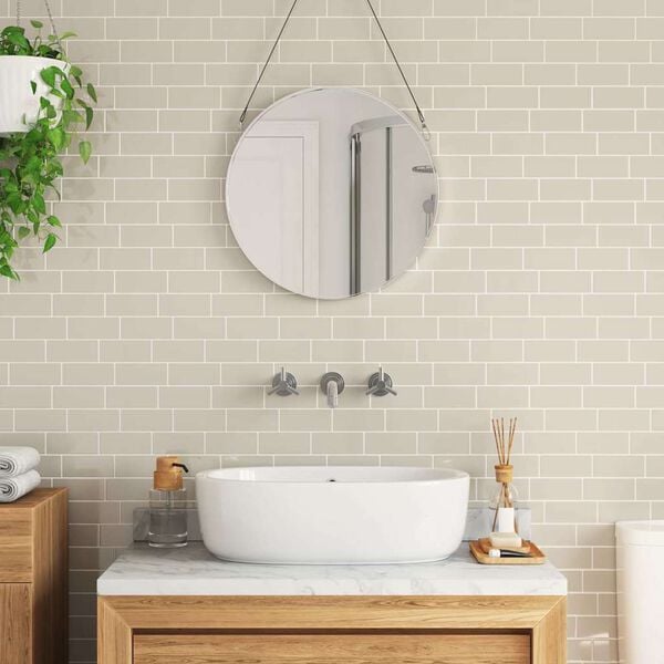 vidaXL Metro plytelė 10 pcs Smėlio 29.4 x 21.4 cm Poliuretanas ir PET