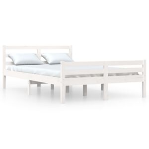 vidaXL Lovos rėmas, baltas, 135x190cm, medienos masyvas, dvivietis