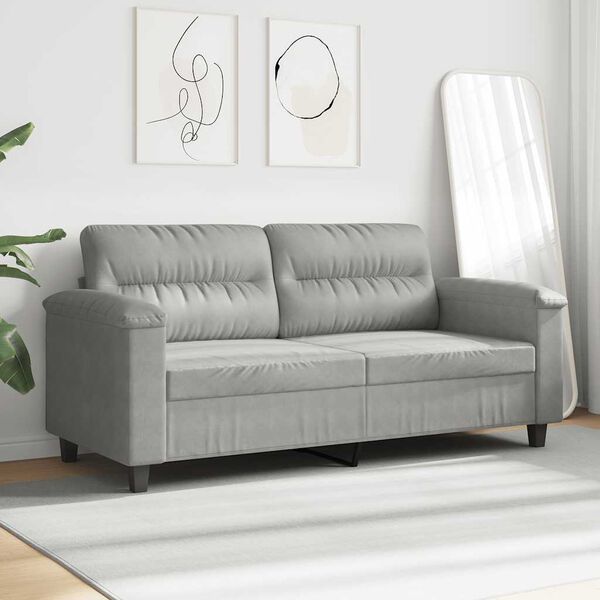 vidaXL Dvivietė sofa, &scaron;viesiai pilka, 140cm, mikropluo&scaron;to audinys