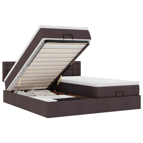 vidaXL Osmanų lovos rėmas su čiužiniais, rudas, 200x200cm, audinys