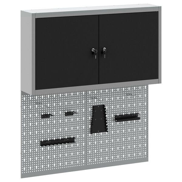 vidaXL Įrankių spinta ir pegboard rinkinys su lentyna 3 pcs Juoda