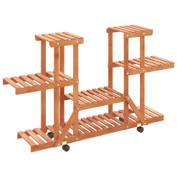 vidaXL Gėlių stovas su ratukais, 110x25x78cm, eglės medienos masyvas