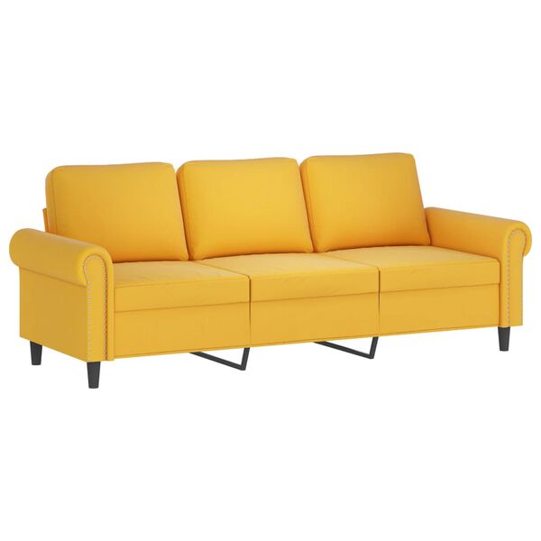 vidaXL Trivietė sofa su pagalvėmis, &scaron;viesiai geltona, 180cm, aksomas