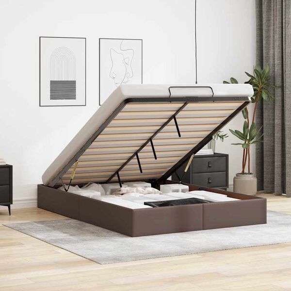 vidaXL Osmanų lovos rėmas be čiužinio, rudas, 140x200cm, dirbt. oda