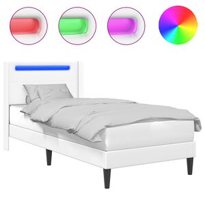 vidaXL Lovos rėmas su LED juostelėmis Balta 90 x 200 cm Dirbtinė oda