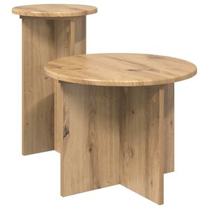 vidaXL &Scaron;oninių staliukų komplektas su saugykla 2 pcs Artisano ąžuolo