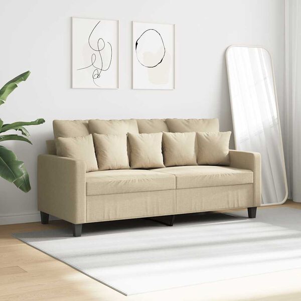 vidaXL Dvivietė sofa, kreminės spalvos, 140cm, audinys