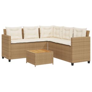 vidaXL Sodo sofa su stalu/pagalvėlėmis, smėlio, poliratanas, L formos