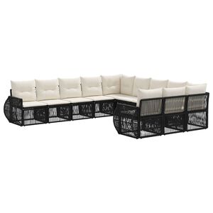 vidaXL Sodo Sofų Rinkinys 11 pcs Juoda ir kreminė balta poliratanas
