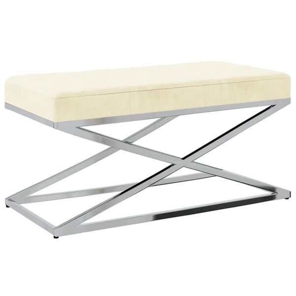 vidaXL Suoliukas, kreminės spalvos, aksomas ir nerūdijantis plienas