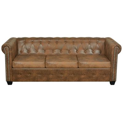 vidaXL Chesterfield trivietė sofa, dirbtinė oda, ruda