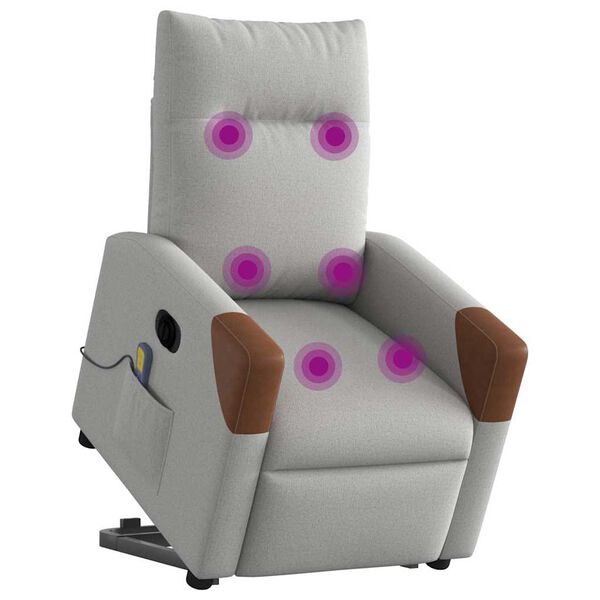 vidaXL Atsistojantis masažinis krėslas, pilkos spalvos, audinys