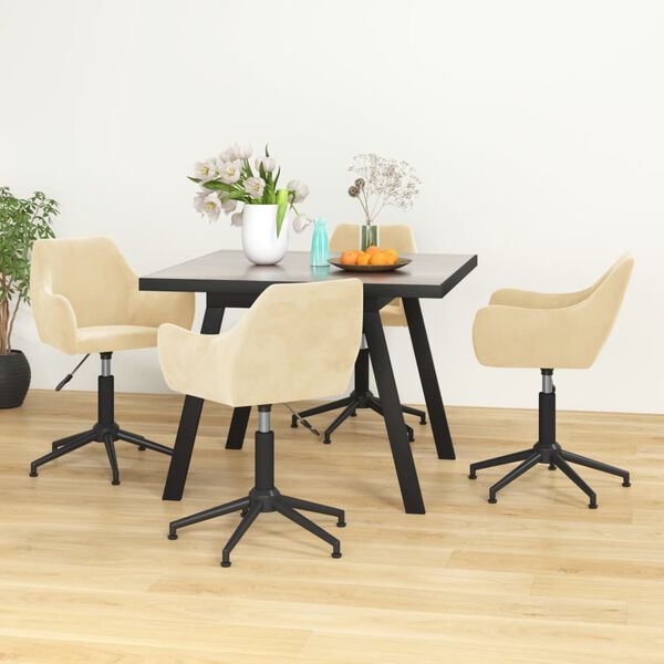 vidaXL Pasukamos valgomojo kėdės, 4vnt., kreminės spalvos, aksomas