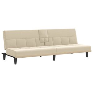 vidaXL Sofa-lova su puodelių laikikliais, kreminės spalvos, audinys