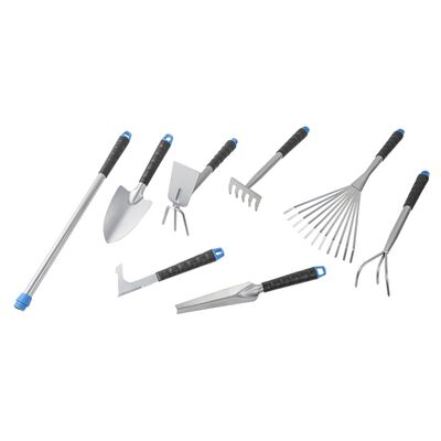 HI Sodo įrankių komplektas, 8 dalių, sidabrinės spalvos, metalas