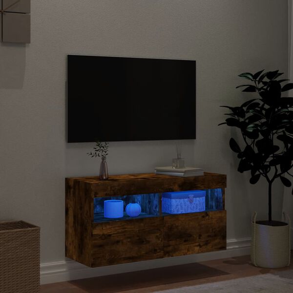 vidaXL Sieninė TV spintelė su LED lemputėmis, dūminė, 80x30x40cm