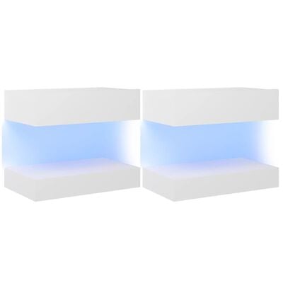 vidaXL Naktinės spintelės su LED, 2vnt., baltos, 60x35cm, MDP