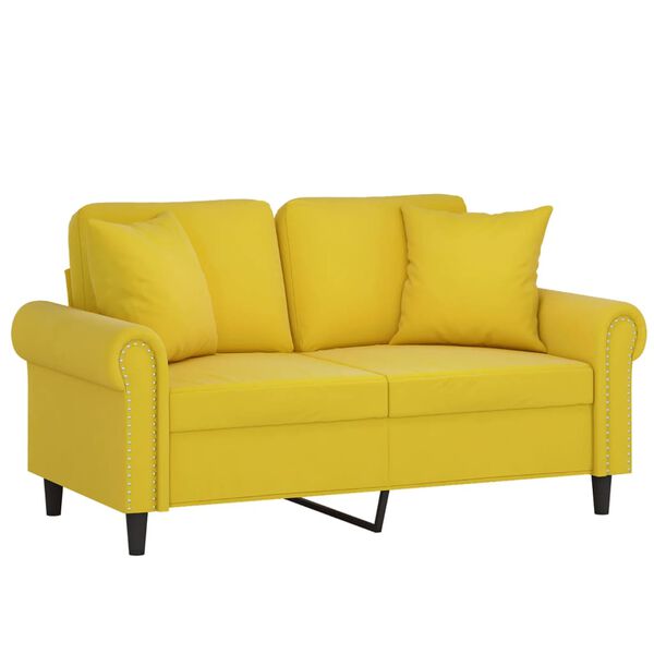 vidaXL Dvivietė sofa su pagalvėlėmis, geltonos spalvos, 120cm, aksomas