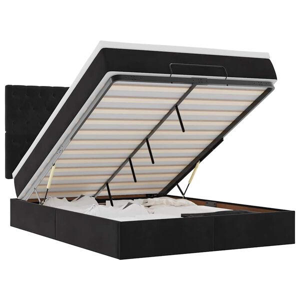 vidaXL Osmanų lovos rėmas su čiužiniais, juodas, 140x190cm, audinys