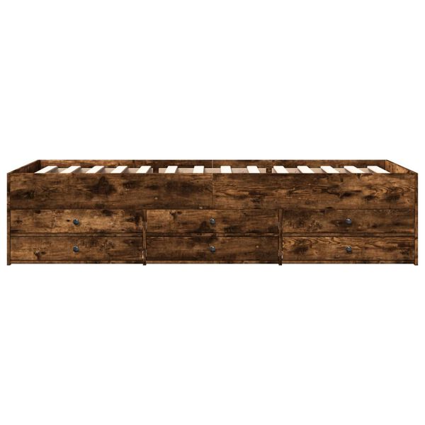 vidaXL Ku&scaron;etė su stalčiais be čiužinio, dūminio ąžuolo, 100x200 cm