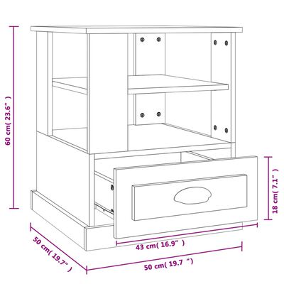 vidaXL Šoninis staliukas, baltas, 50x50x60cm, apdirbta mediena