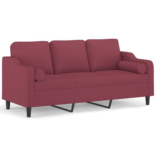 vidaXL Trivietė sofa su pagalvėlėmis, raudonojo vyno, 180cm, audinys