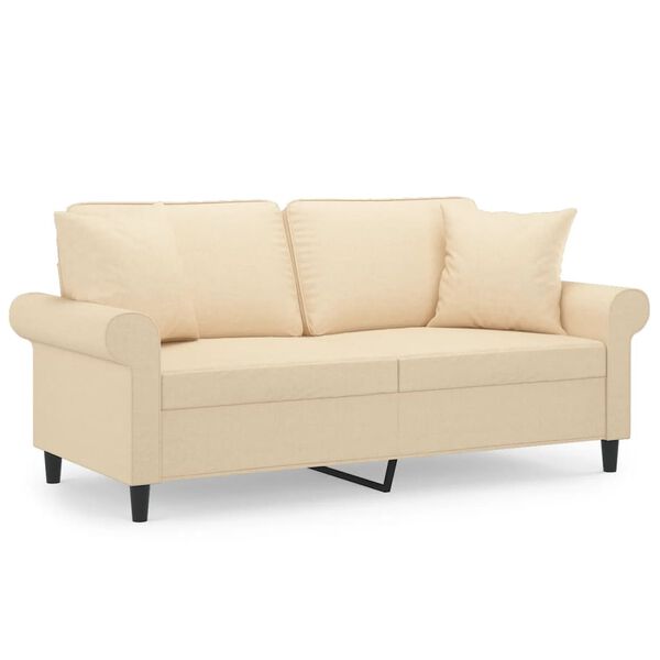 vidaXL Dvivietė sofa su pagalvėmis, kreminė, 140cm, audinys