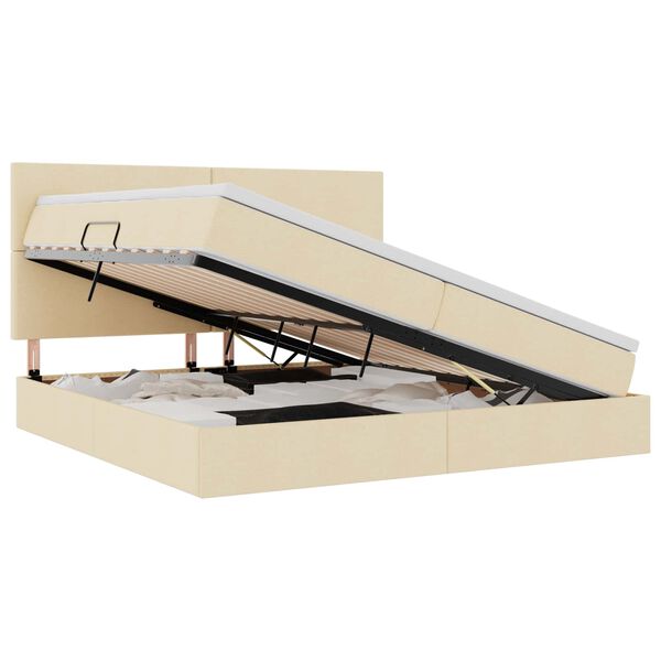 vidaXL Lova su daiktų laikymo vieta ir LED su LED Kremas 200 x 200 cm