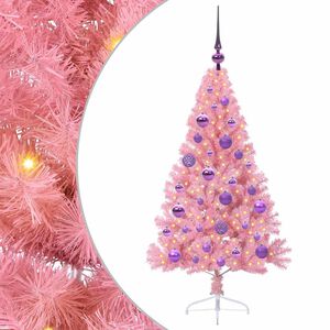 vidaXL Dirbtinis prie&scaron;&scaron;ventinis eglutė su &scaron;viesomis Rožinė 120 cm PVC