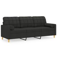 vidaXL Trivietė sofa su pagalvėlėmis, juodos spalvos, 180cm, audinys